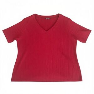 BloomChic Vibrant Red V-Neck Short Sleeve Top
